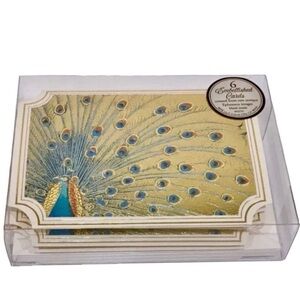 Punch Studio Peacock Fan Tail Foil Note Cards, (65270) 6-ct